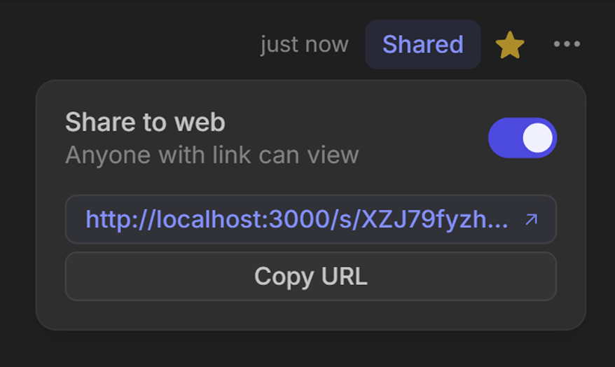 Nover app showing share menu