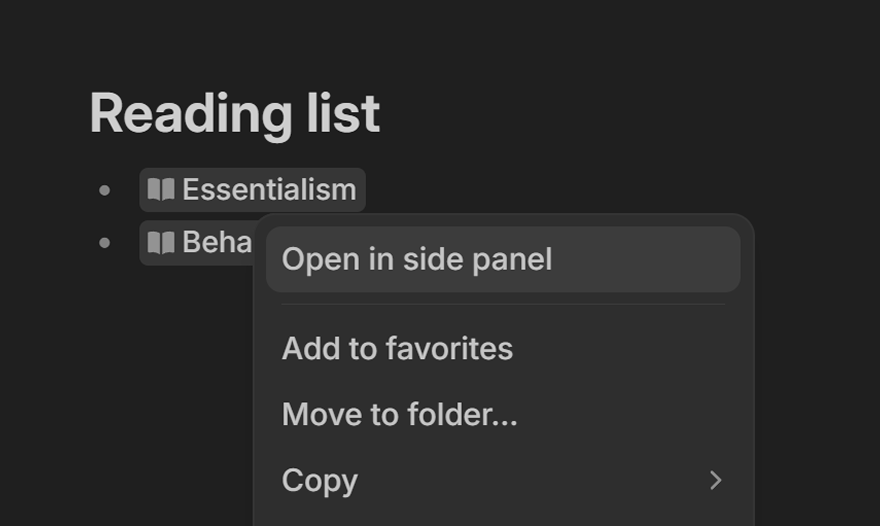 Nover how to open side panel from context menu